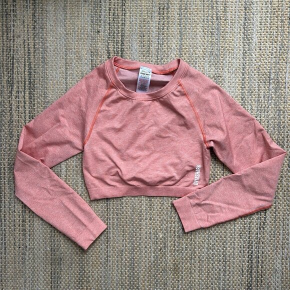 Gymshark Adapt Marl Orange Crop Top Long Sleeve Large Ruched Training Stretch - Picture 4 of 13